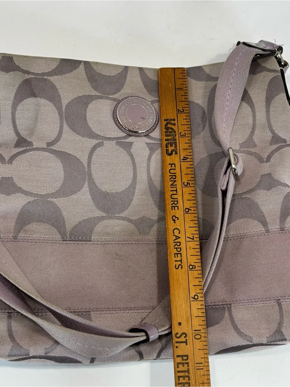 Coach Crossbody in Taupe and Lavender Trim